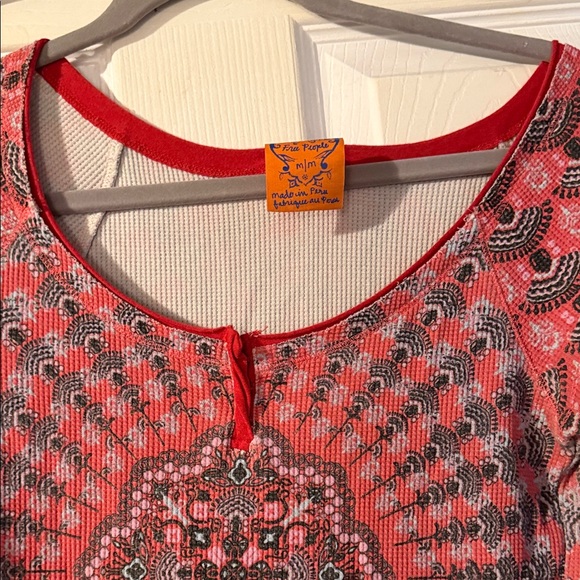 Free People Red and Black Patterned Long Sleeve Top - Picture 8 of 10
